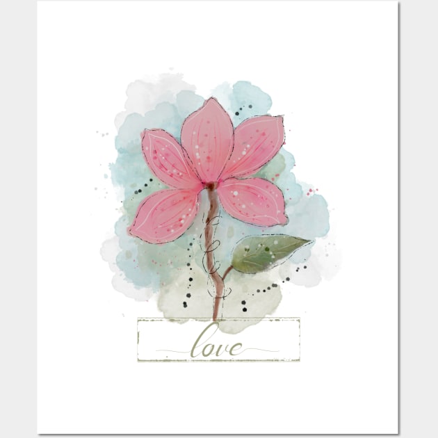 Sketchy Doodle Love Watercolor Flower Wall Art by Simply Robin Creations